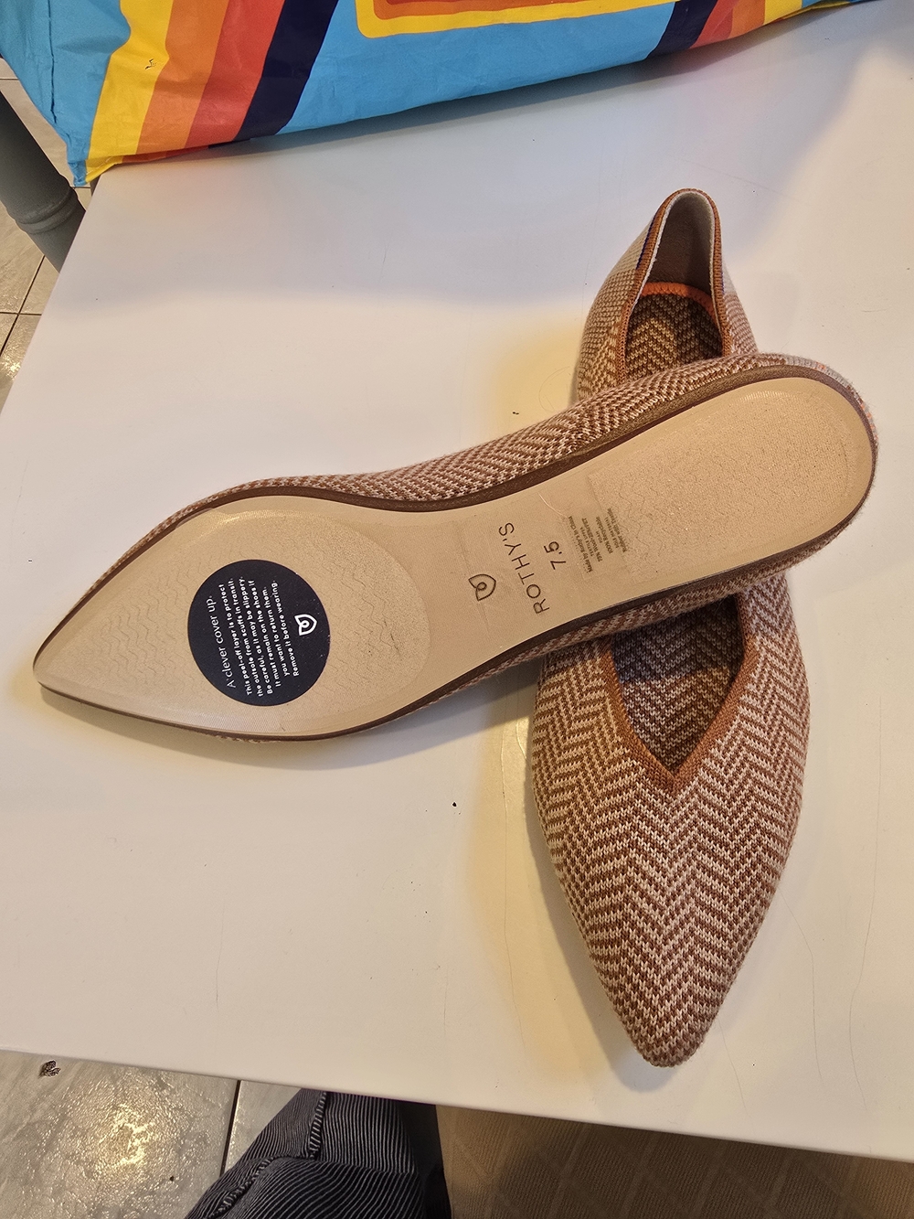 Rothy's Pointed Ballet Flats in Brown Herringbone with Orange Accents - Picture 2 of 4
